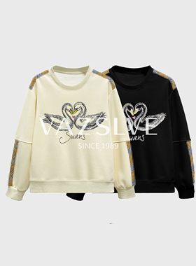 【VAZSLVE/全新奢品】捡漏 烫钻格子拼接卫衣2025潮流上衣#68262