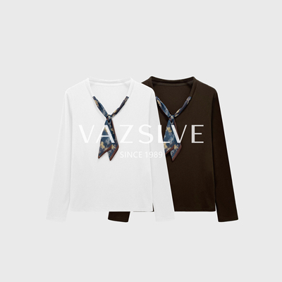 【VAZSLVE/全新奢品】捡漏 丝巾印花拼接T恤衫2025秋冬上衣#68199
