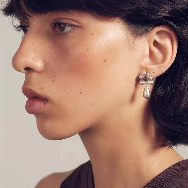 欧美时尚饰品花朵水滴耳环韩系小众简约日常红玛瑙气质百搭耳饰女,珠宝/钻石/翡翠,耳饰,淘宝优惠券,粉丝福利购,淘宝优惠卷