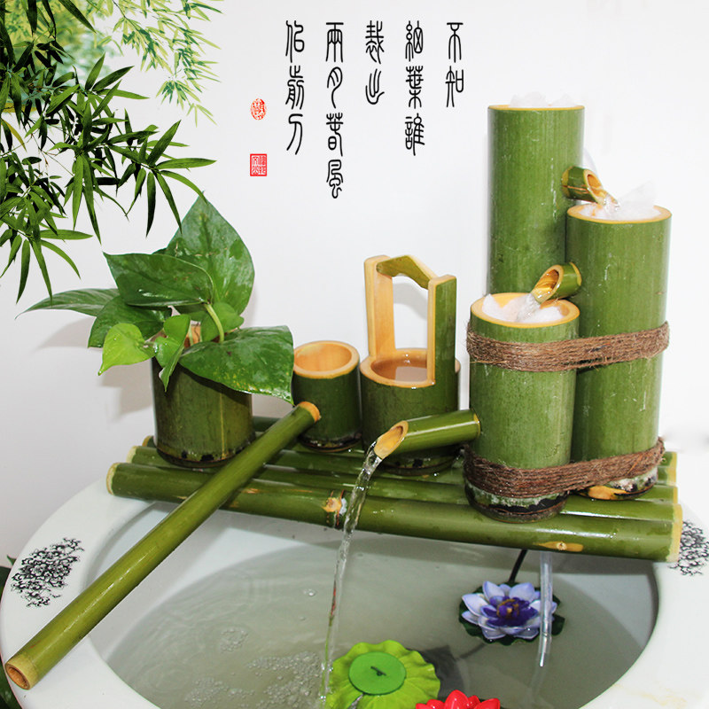 定制流水招财造景竹子流水鱼缸摆件竹筒过滤器水景装饰开业礼品