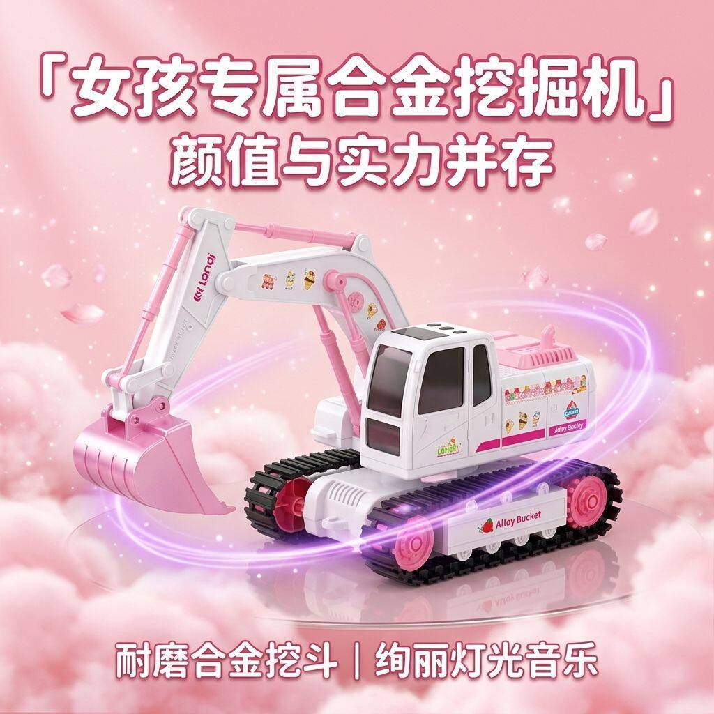 粉红挖土工程车男女孩2-3岁