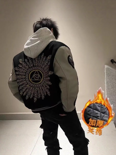 潮牌外套 百搭高街夹棉情侣款 光明之眼vibe刺绣美式 棒球服男女冬季