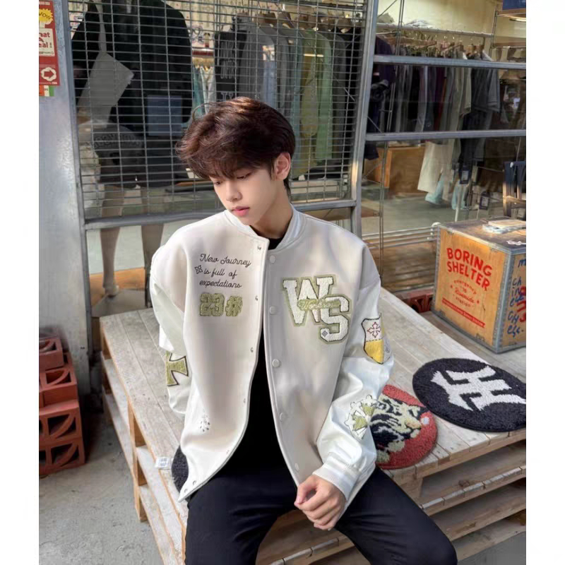 春秋美式复古男女夹克徽章刺绣棒球服情侣拼接百搭oversize外套潮