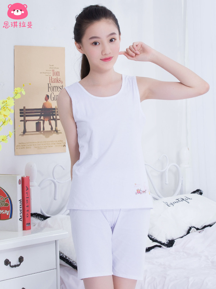 Junior high school students pajamas women 2025 summer thin vest shorts pure cotton girls girls middle-aged children home clothes set