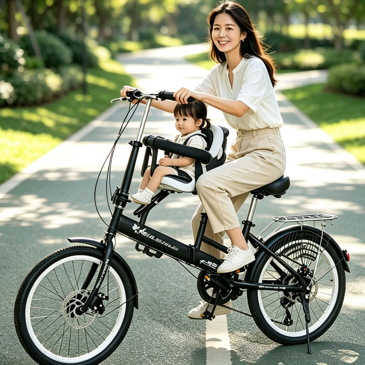 亲子自行车母子车儿童单车变速折叠双人通勤20寸碟刹宝宝带小孩车