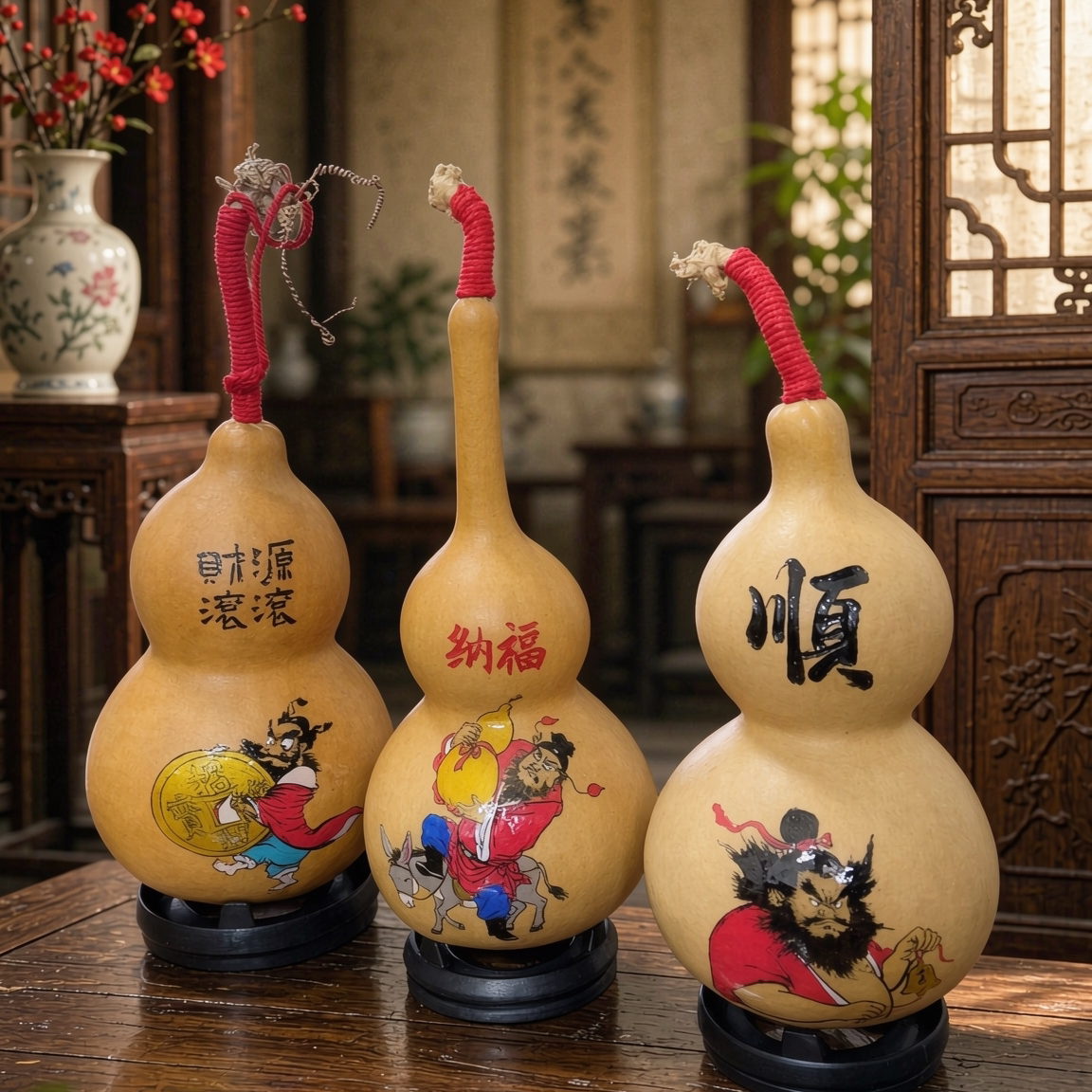 手绘葫芦钟馗财神雕刻工艺品装饰摆件天然墨刻玄学风水大号传统