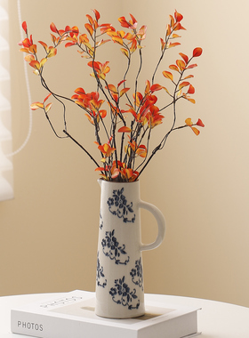 复古陶瓷花瓶轻奢高级感小众插花客厅插花仿真花餐桌装饰品摆件