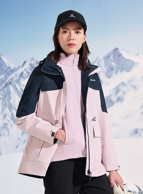 探路者三合一冲锋衣女23秋冬新款防风防水保暖登山服TAWWBL92815
