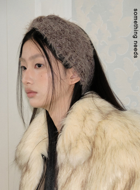 郑佰万 时髦精选 含羊毛交叉宽版发带女冬季软糯发箍时髦束发带潮