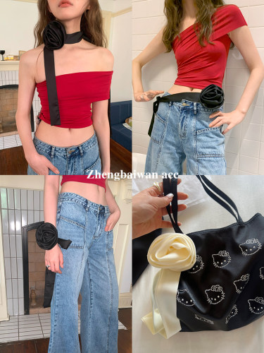 玫瑰花丝巾女韩系春夏百搭