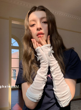 蝴蝶结薄纱透气防晒袖套女宽松