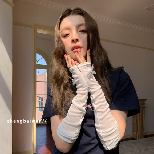蝴蝶结薄纱透气防晒袖套女宽松
