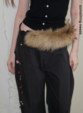 郑佰万 高级貉子毛个性腰封秋冬原创皮草串珠腰带辣妹毛绒围脖潮