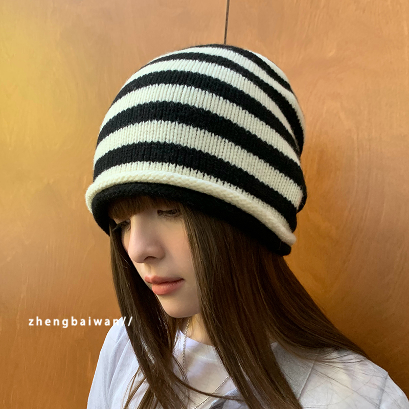 澳洲纯羊毛拼色层次卷边冷帽