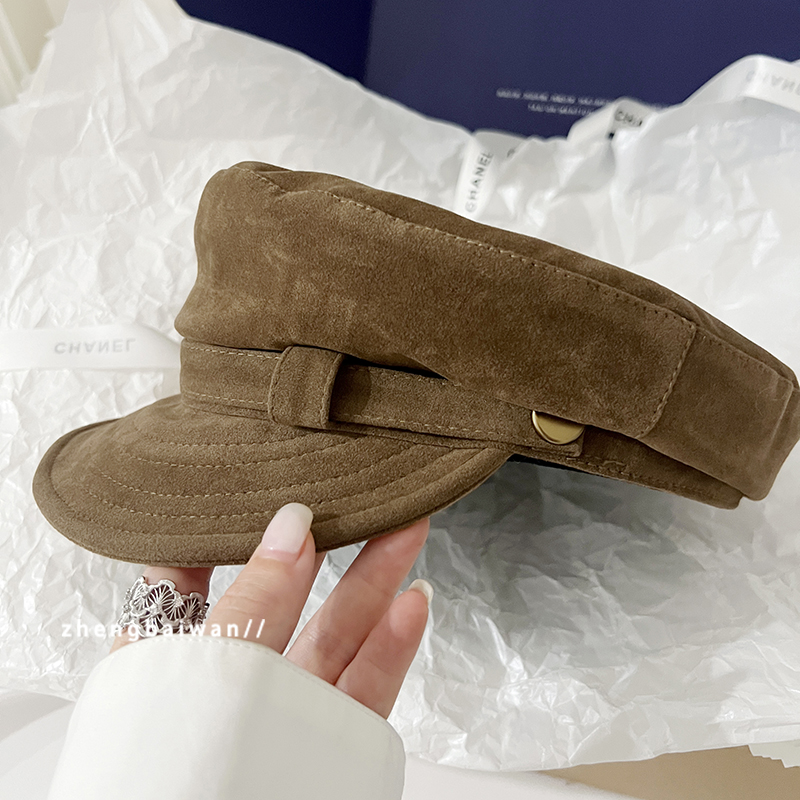 秋冬新款复古小麂皮报童帽子