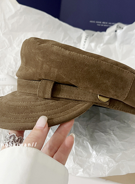 郑佰万 复古麂皮贝雷帽子女高级感秋冬画家帽显脸小鸭舌报童帽潮