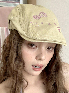 郑佰万~可爱水钻前进帽子女春秋时尚英伦风百搭显脸小复古报童帽