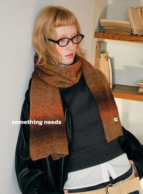 郑佰万 美拉德围巾冬季小众设计时髦渐变保暖防风围脖女毛线宽版