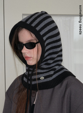 郑佰万 时尚教主 100%澳洲羊毛条纹巴拉克拉法帽冬季保暖护耳帽女