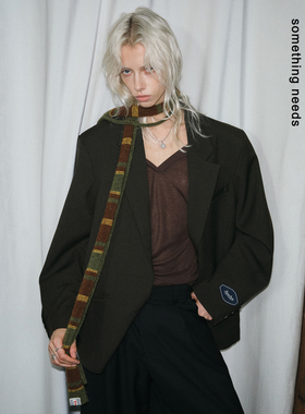 郑佰万 时髦条纹细窄小围巾25秋冬个性双拼细绳围脖个性y2k颈带女