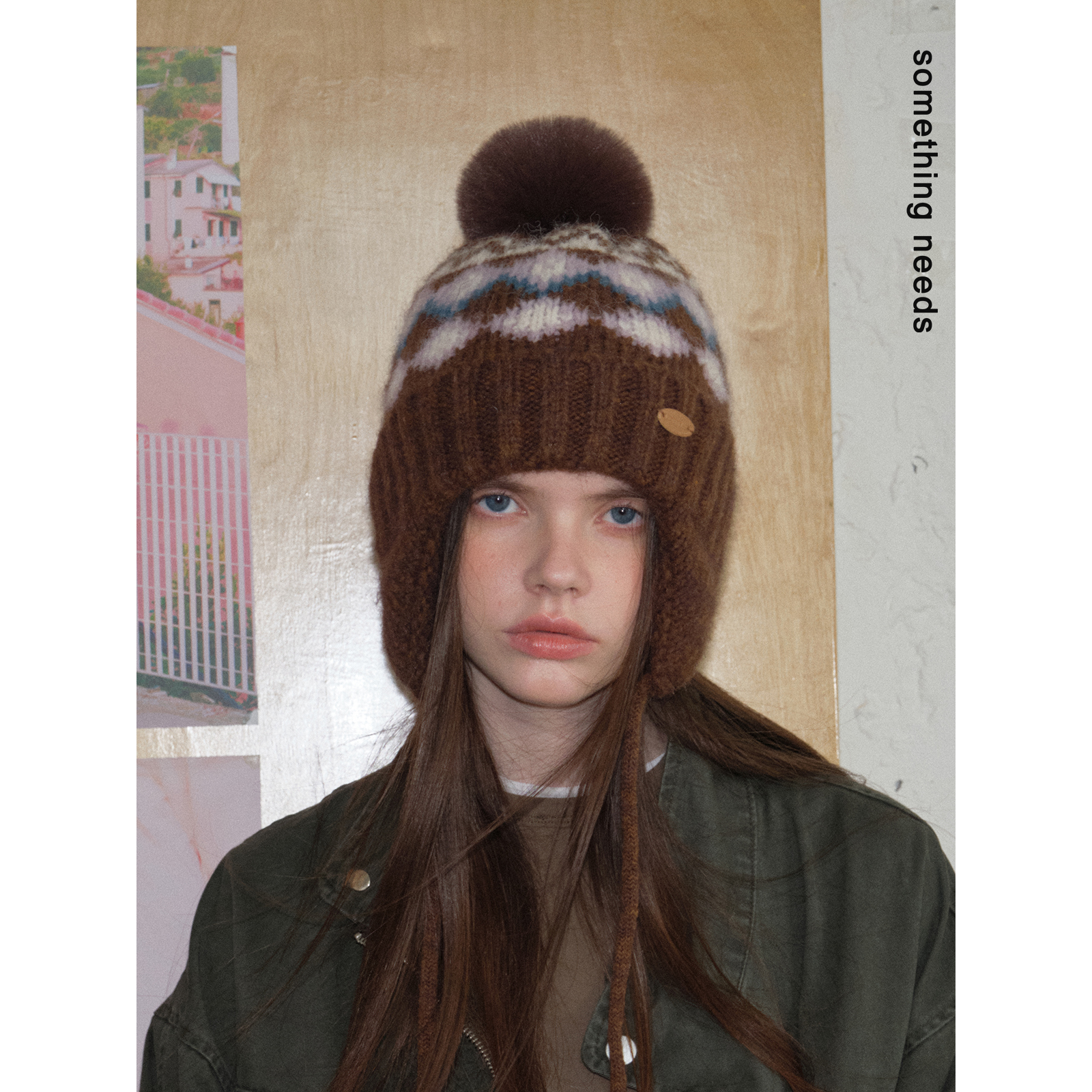 费尔岛帽子冬季氛围感毛球针织帽