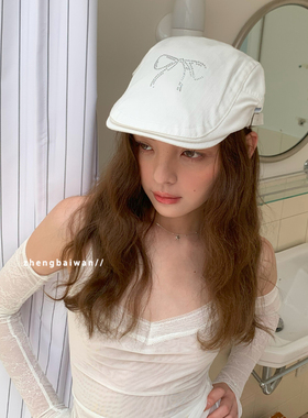 郑佰万！韩系亮钻蝴蝶结前进帽可反戴报童帽春夏时髦休闲潮酷女