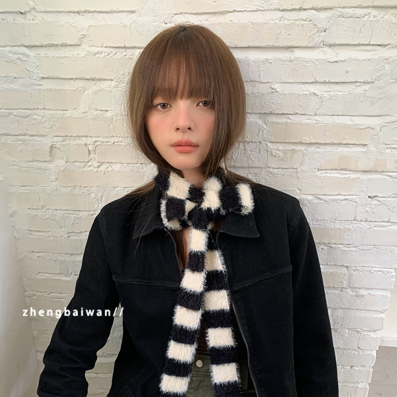 黑白细围巾女百搭韩系