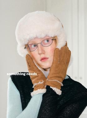 郑佰万 时髦麂皮绒雷锋帽女冬季个性百搭毛绒滑雪帽防寒手套毛毛