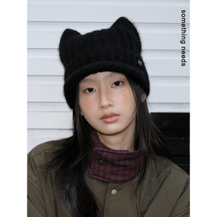 郑佰万 猫耳加分！时髦鬼马立耳针织鸭舌帽冬季保暖个性毛线帽女