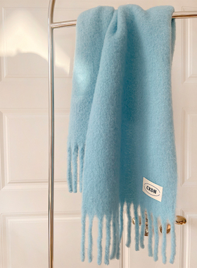 郑佰万~纯色羊毛马海毛围巾女秋冬保暖气质披肩软糯高级感围脖潮