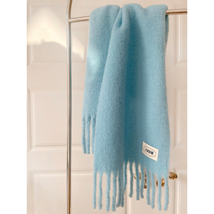 郑佰万~纯色羊毛马海毛围巾女秋冬保暖气质披肩软糯高级感围脖潮