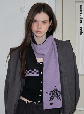 郑佰万 原创设计卡通像素星星格子围巾25冬季柔软保暖针织围脖女