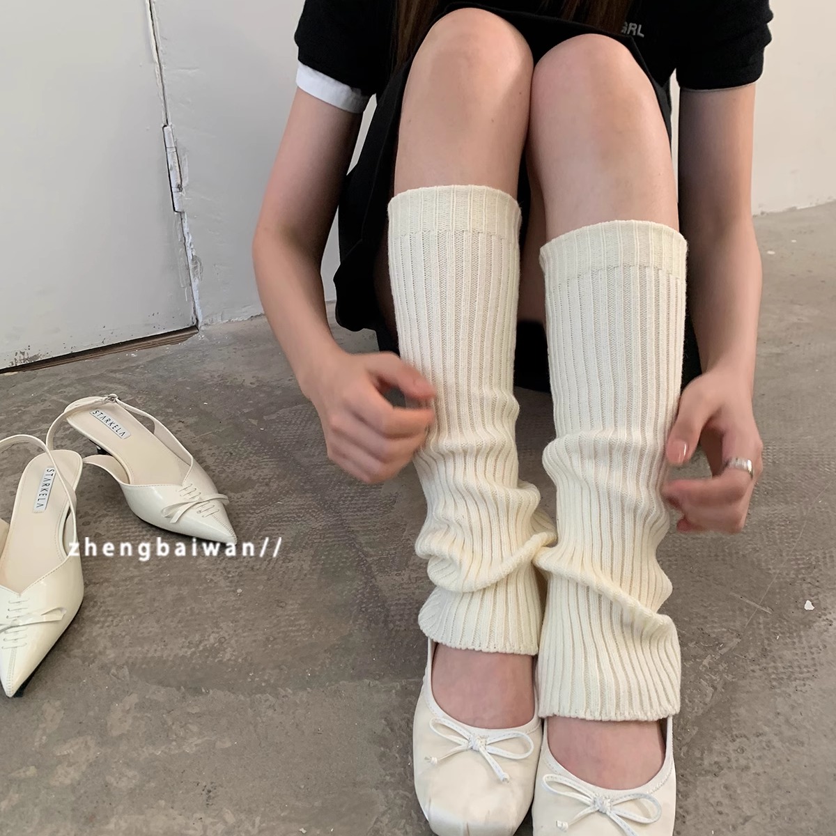 软糯奶白针织堆堆袜套女春秋显瘦