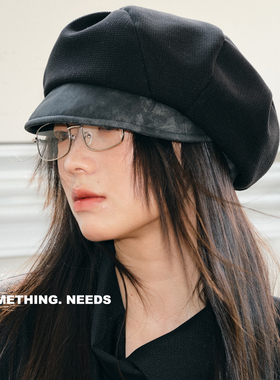 郑佰万 黑色贝雷帽女显脸小皮檐秋冬画家帽高级感时髦报童帽韩系