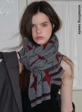 郑佰万 抗冻星人！25冬季新款撞色星星围脖女针织加厚保暖围巾潮