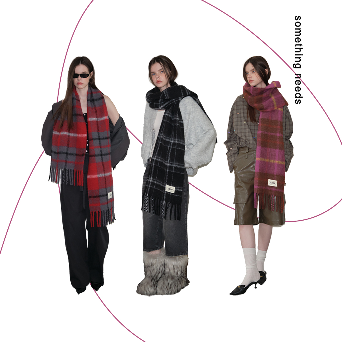 格子系列！时髦复古格纹围巾女