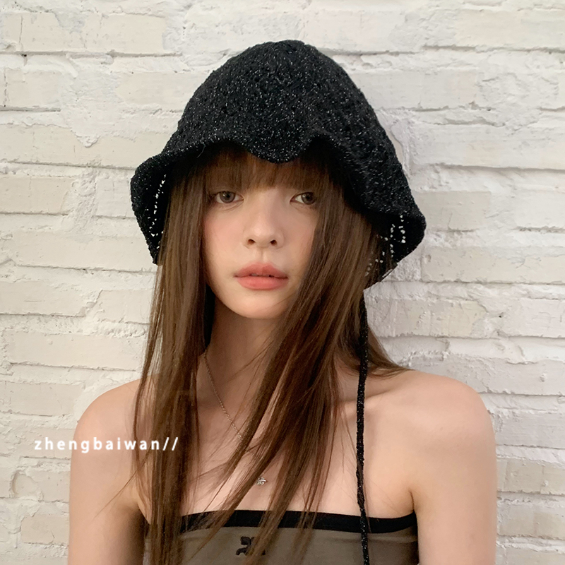 郑佰万个性时髦系带针织盆帽女