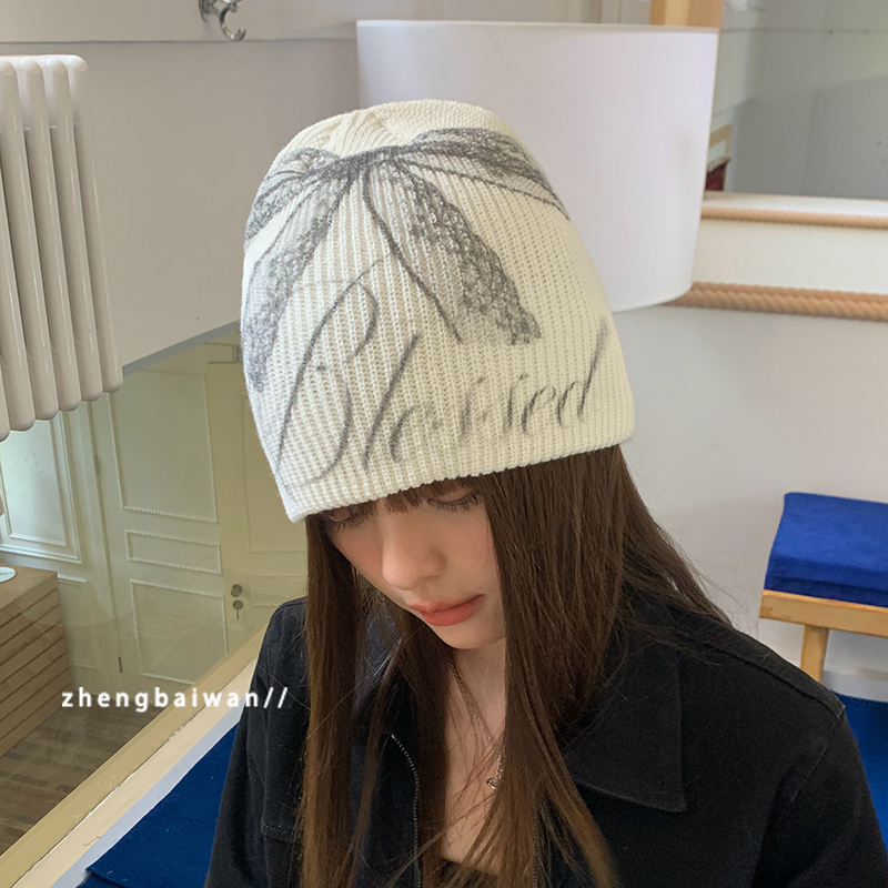 手工喷墨蝴蝶结包头帽女秋冬