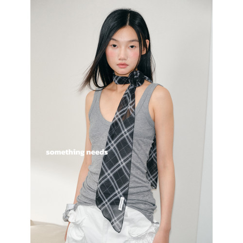 清冷感自制时髦格纹丝巾女含真丝