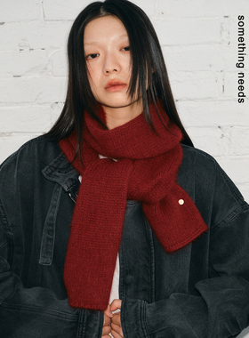 郑佰万 软糯浣熊绒羊毛针织围巾2025冬季纯色百搭加厚保暖围脖女