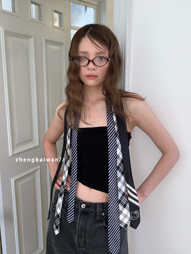 学院风辣妹时髦条纹领带腰带