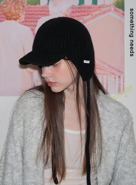 郑佰万 100%羊毛高品质百搭辫子护耳棒球帽冬季新款保暖针织帽女