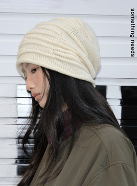 郑佰万 奶油云朵！100%纯羊毛针织冷帽女秋冬百搭堆堆帽加厚保暖