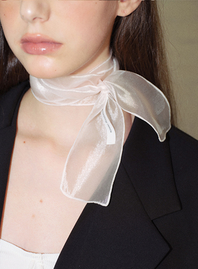 郑佰万~春夏复古简约纯欲丝巾女高级感欧根纱丝带领巾半透明发带