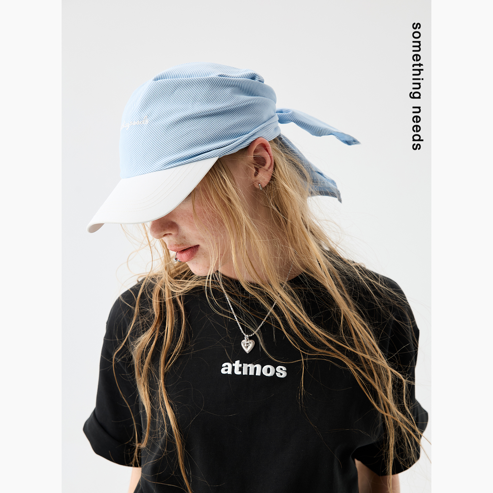 清新海盐蓝美式时髦包头巾帽子