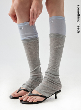 郑佰万 轻薄韩系双色拼接袜套女25年夏季新款亲肤透气显瘦堆堆袜