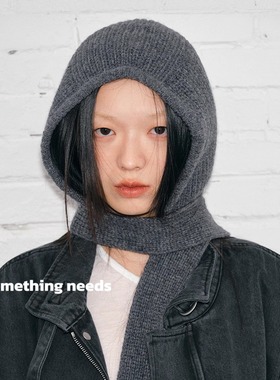 郑佰万 100%羊毛秋冬新款针织帽围巾一体时髦百搭巴拉克拉法帽女