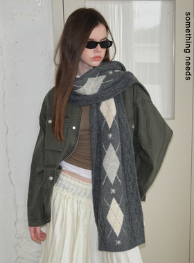 郑佰万 知识分子MIU感针织菱格围巾25年冬季学院风百搭保暖围脖女