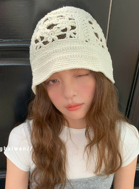 郑佰万 日系少女风毛线帽手作编织渔夫帽镂空包头复古针织帽子潮