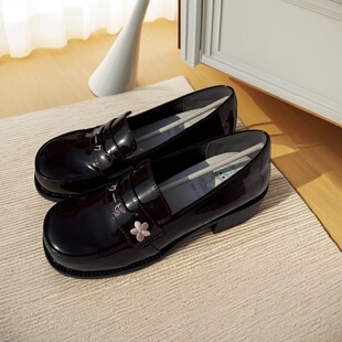 日系 百搭洛丽塔鞋学院风圆头乐福鞋圆头平底jk中跟制服鞋橡胶